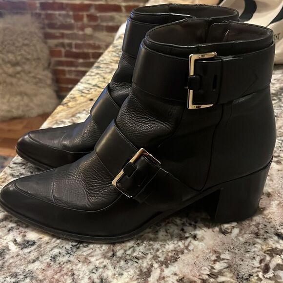 Jason Wu Double Buckle Pointed Toe Leather Booties - Picture 3 of 12